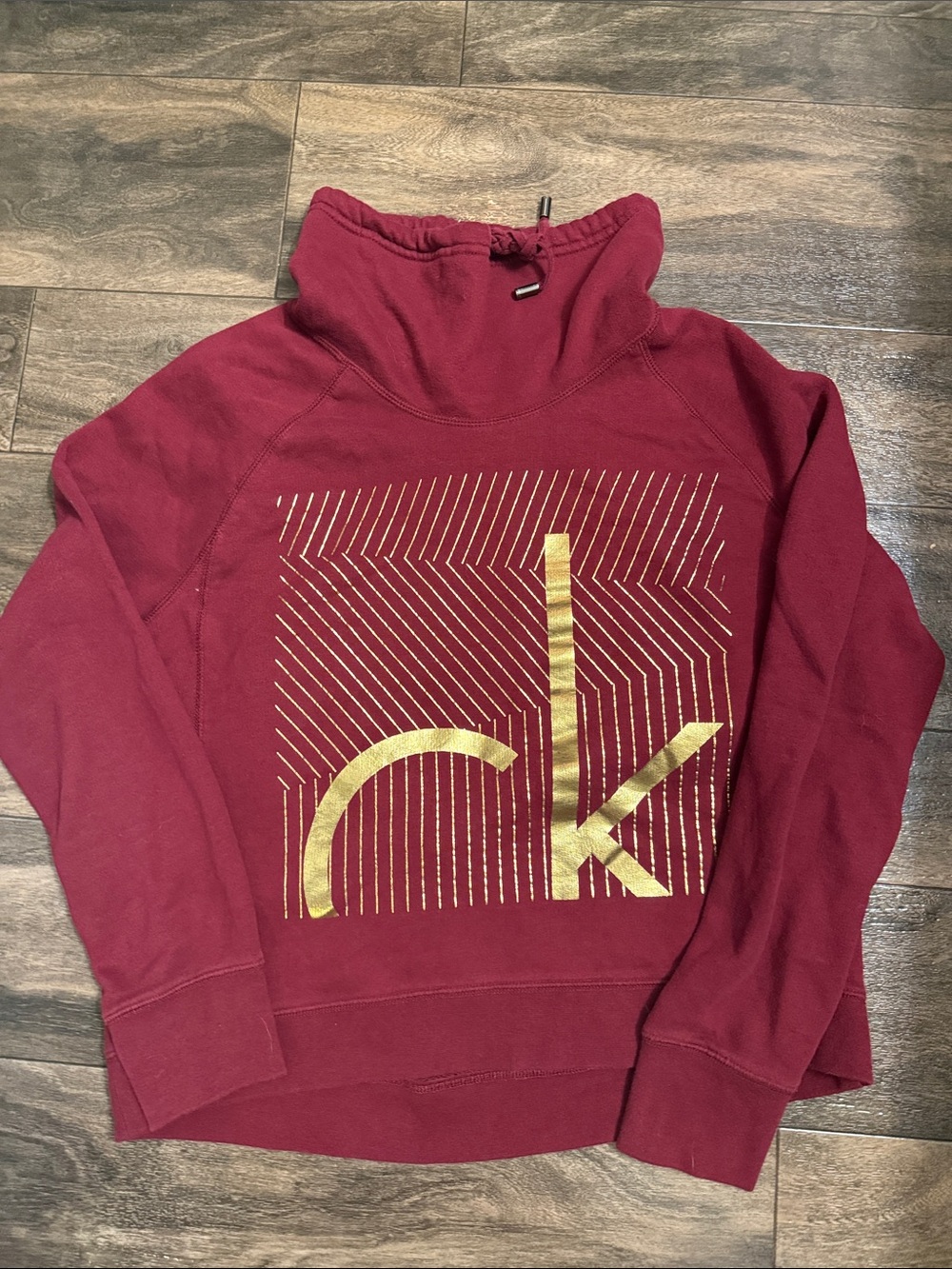 Calvin Klein Maroon Turtleneck Sweater with Gold Logo